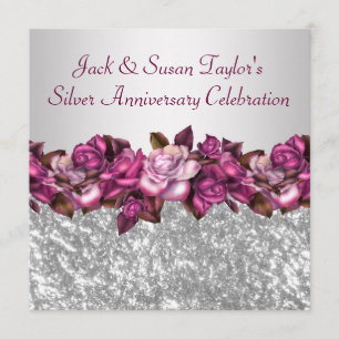 Silver Roses 25th Anniversary Party Invitation