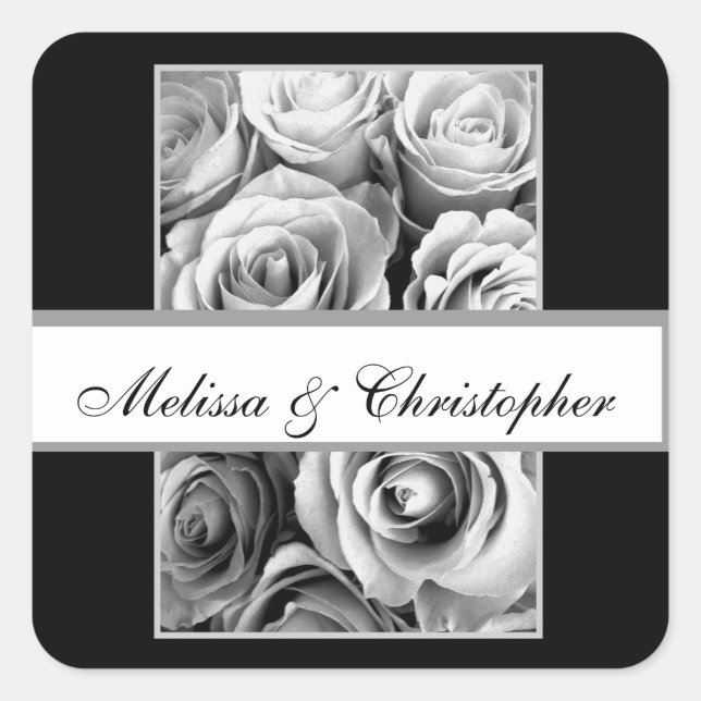 Silver Roses Bride and Groom Save the Date Sticker (Front)