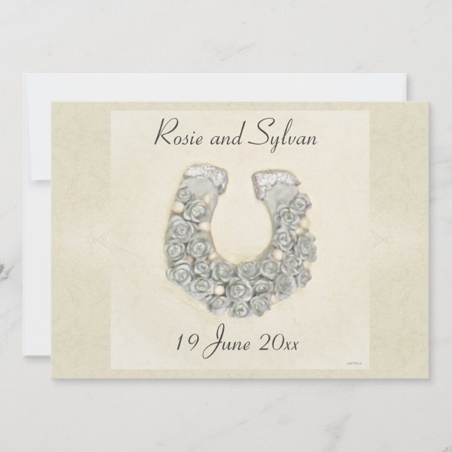 Silver Roses Horseshoe Wedding Invitation (Front)