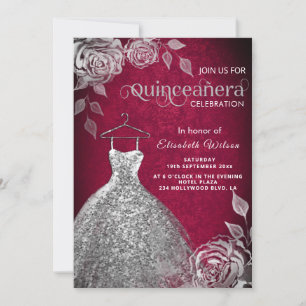 Silver roses trendy sequins dress Quinceañera In Invitation