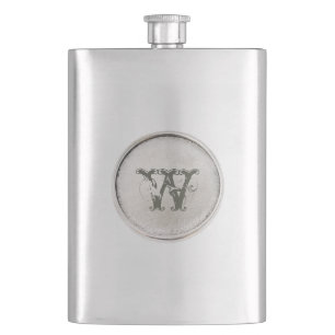 Silver Round with Monogram Rustic Western Flask