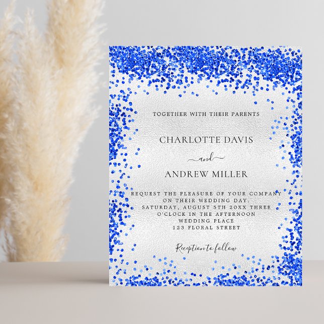 Silver royal blue budget wedding invitation flyer (Creator Uploaded)
