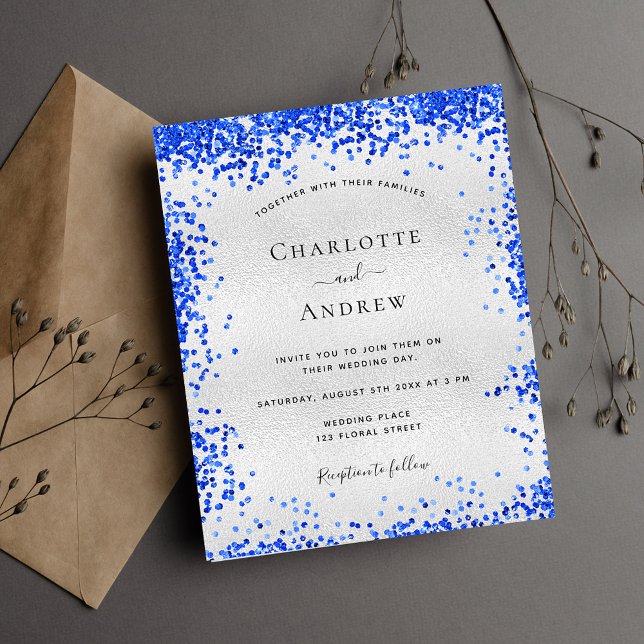 Silver royal blue budget wedding invitation flyer (Creator Uploaded)
