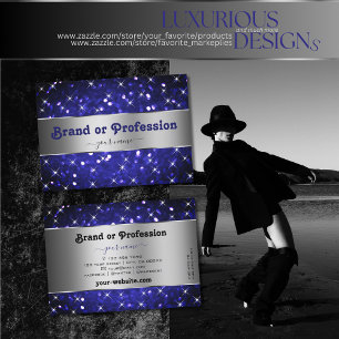 Silver Royal Blue Glitter Sparkle Stars Elegance Business Card