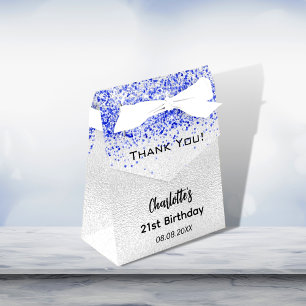 Silver royal blue glitter sparkles name thank you favour box