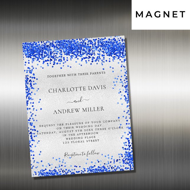 Silver royal blue luxury wedding invitation magnet (Creator Uploaded)