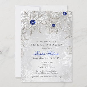Silver Royal Blue Snowflakes Winter Bridal Shower Invitation