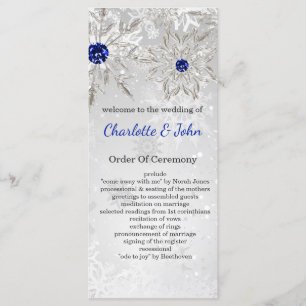 silver royal blue snowflakes winter wedding  programme