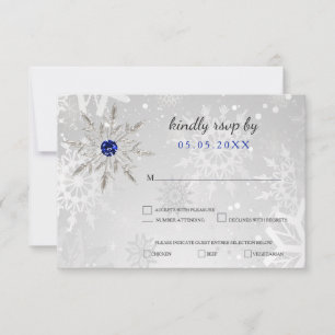silver Royal Blue snowflakes winter wedding rsvp