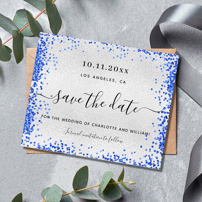 Silver royal blue wedding budget save the date flyer (Creator Uploaded)