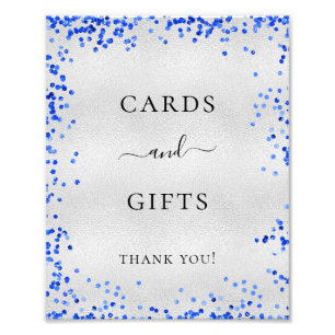 Silver royal blue wedding cards gifts photo print