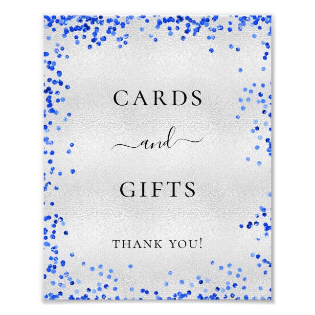 Silver royal blue wedding cards gifts photo print (Front)