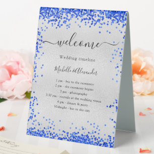 Silver royal blue wedding program timeline