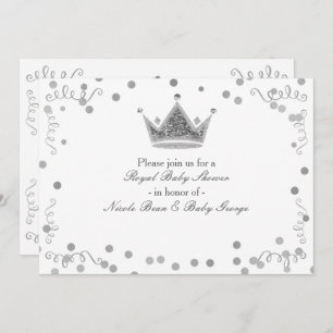 Silver Royal Crown & Confetti Party Invitations