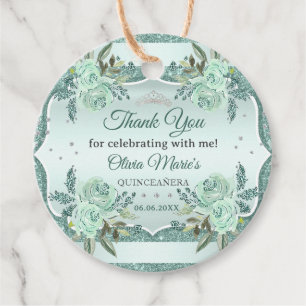 Silver Royal Green Quinceanera Birthday Favour Tags