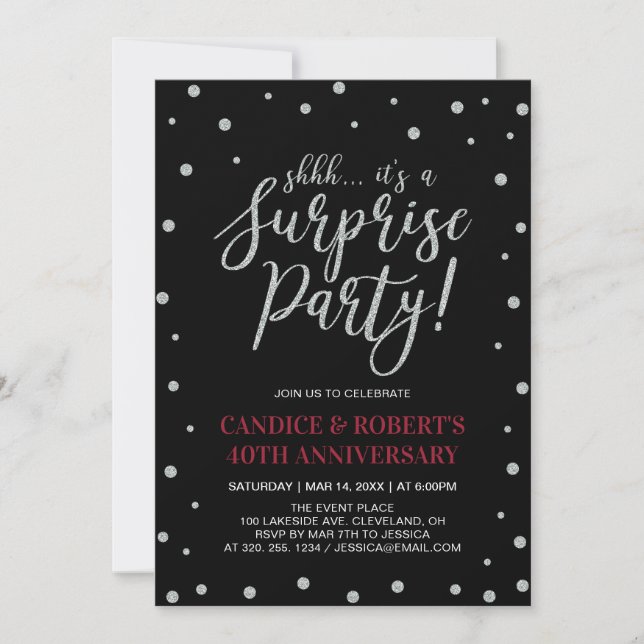 Silver & Ruby, Surprise 40th Wedding Anniversary Invitation (Front)