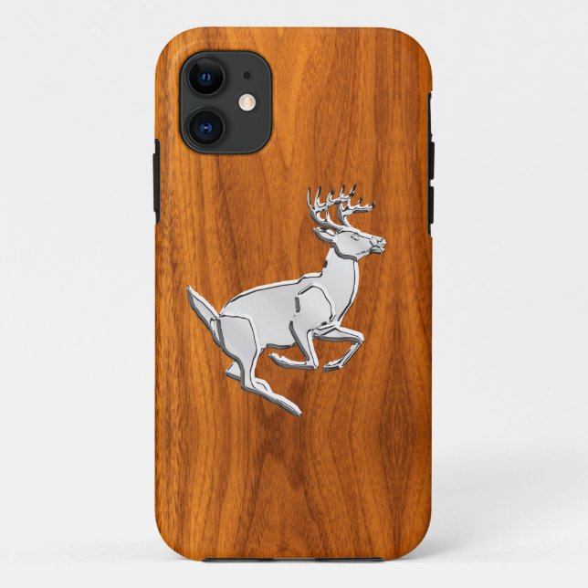 Silver Running Deer on Teak Decor Case-Mate iPhone Case (Back)