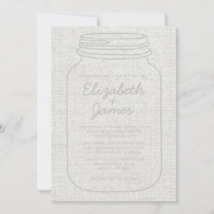 Silver Rustic Burlap Mason Jar Wedding Invitations
