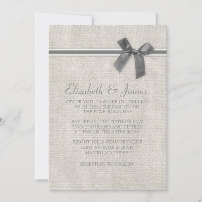 Silver Rustic Burlap Wedding Invitations (Front)