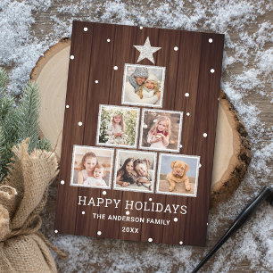 Silver   Rustic Country Wood Christmas Photo Tree Holiday Card