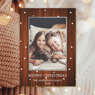 Silver   Rustic Country Wood Photo Christmas Holiday Card