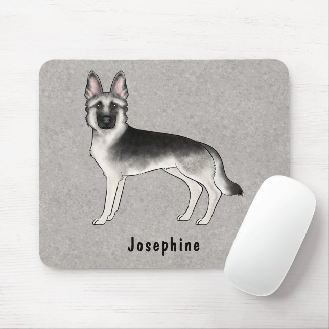 Silver Sable German Shepherd And Custom Name Mouse Mat (With Mouse)