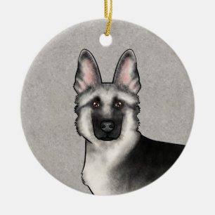 Silver Sable German Shepherd Cartoon Dog Head Ceramic Tree Decoration