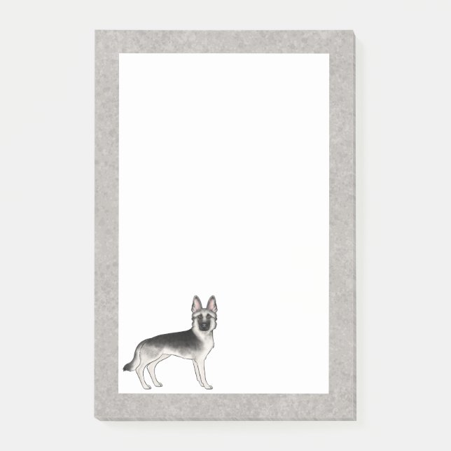 Silver Sable German Shepherd Cartoon GSD Dog Grey Post-it Notes (Front)