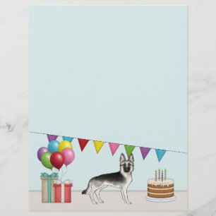Silver Sable German Shepherd Colourful Birthday Custom Letterhead