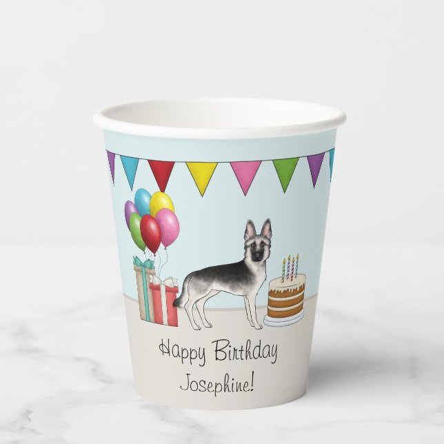 Silver Sable German Shepherd Colourful Birthday Paper Cups (Front)