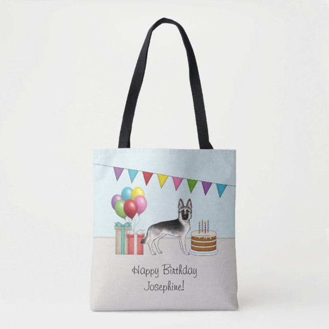 Silver Sable German Shepherd Colourful Birthday Tote Bag (Front)