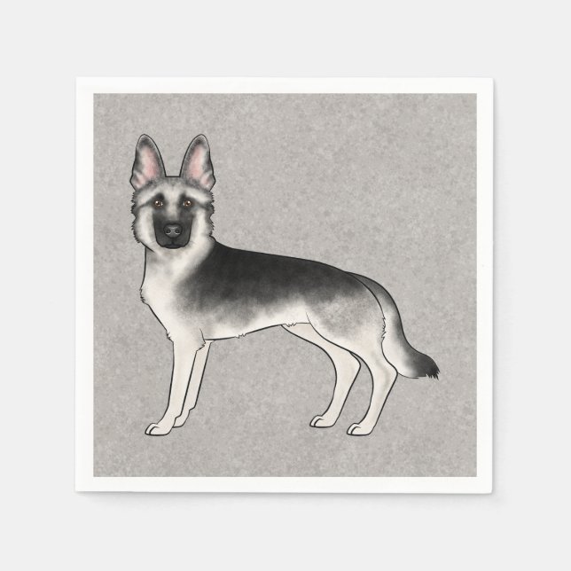 Silver Sable German Shepherd Cute Cartoon GSD Dog Napkin (Front)