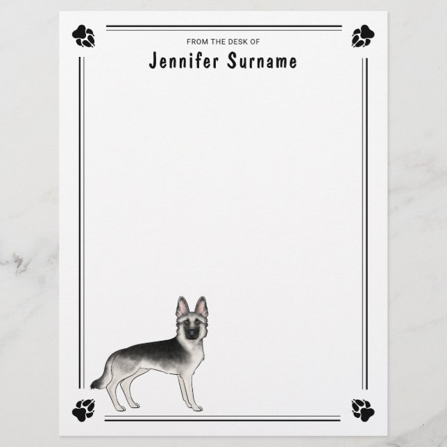Silver Sable German Shepherd Dog And Custom Text Custom Letterhead (Front)