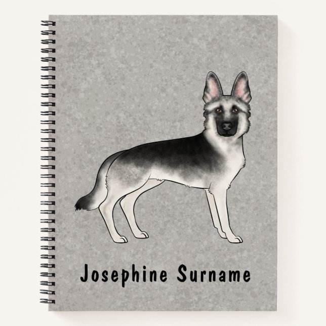Silver Sable German Shepherd Dog And Custom Text Notebook (Front)