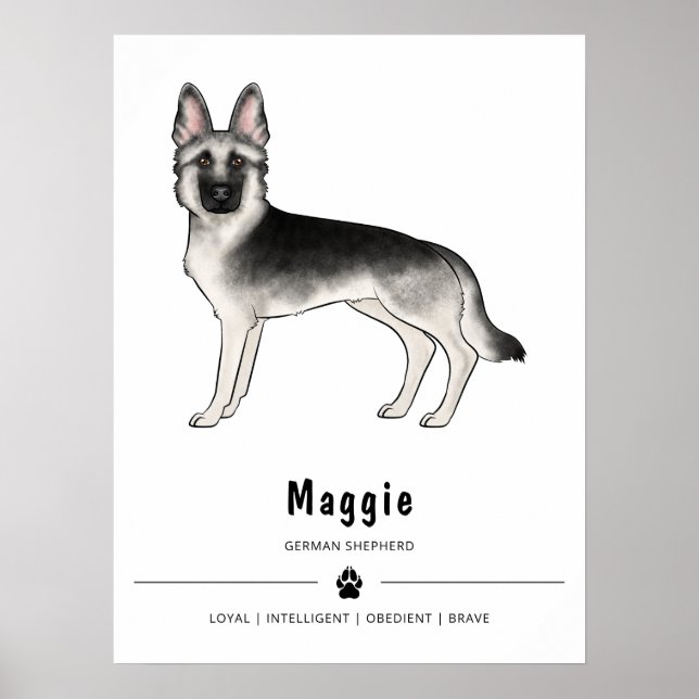 Silver Sable German Shepherd Dog And Custom Text Poster (Front)