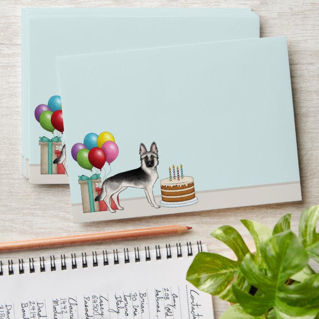 Silver Sable German Shepherd Dog Colourful Birthda Envelope (Stacked)