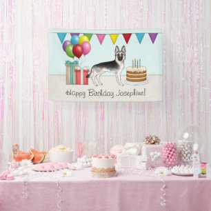 Silver Sable German Shepherd Dog Happy Birthday Banner