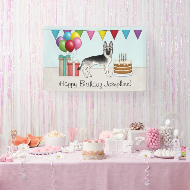 Silver Sable German Shepherd Dog Happy Birthday Banner (Party)