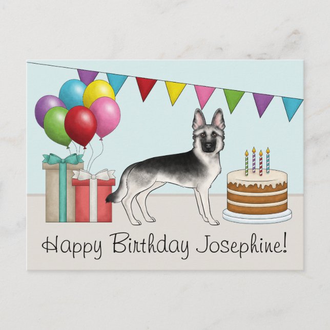 Silver Sable German Shepherd Dog Happy Birthday Postcard (Front)