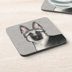 Silver Sable German Shepherd Dog Head Close-Up Coaster