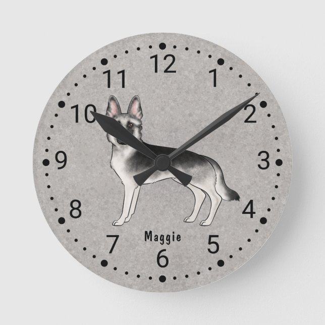 Silver Sable German Shepherd Dog Numbered Clock (Front)