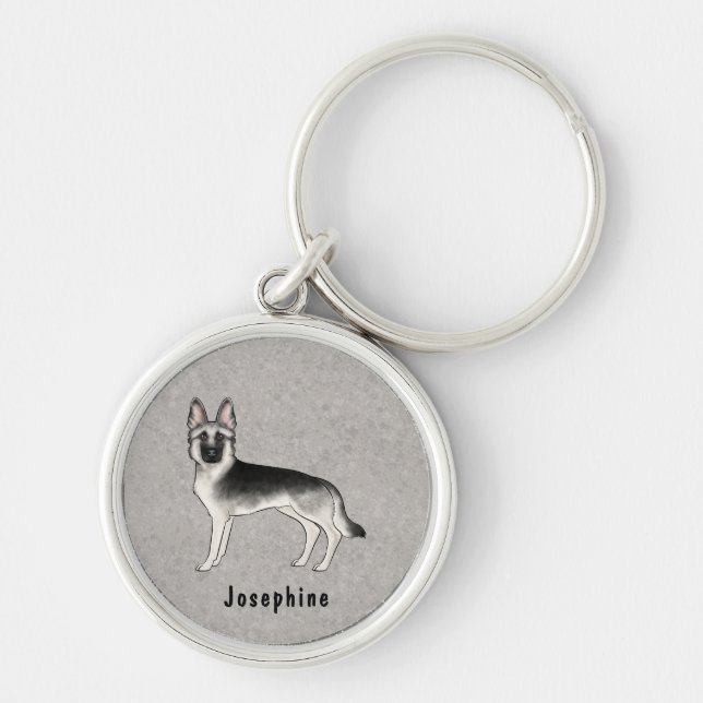 Silver Sable German Shepherd Dog With Custom Name Key Ring (Front)