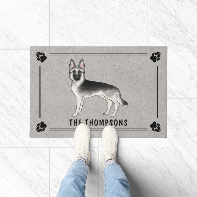 Silver Sable German Shepherd Dog With Custom Text Doormat (Indoor)