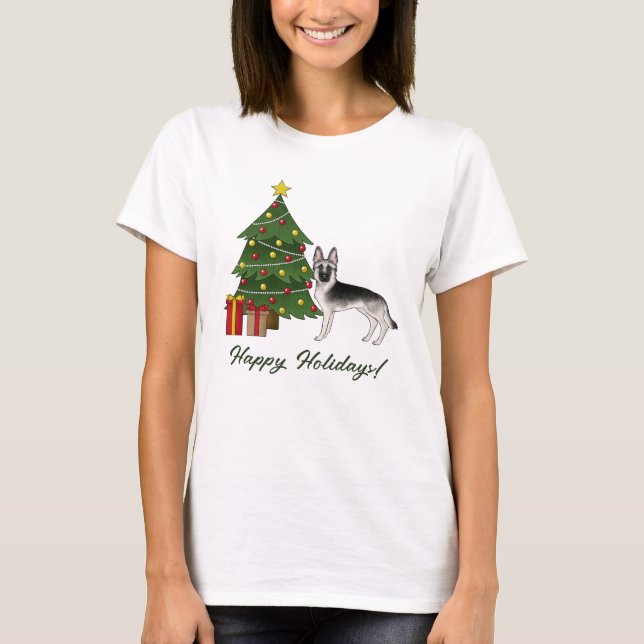 Silver Sable German Shepherd Festive Christmas T-Shirt (Front)