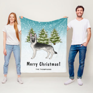 Silver Sable German Shepherd In Winter With Name Fleece Blanket