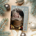 Silver Sage Arch Shaped Photo Merry Christmas Foil Holiday Card<br><div class="desc">Silver sage and rose gold Christmas card personalised with a photo and your family name in a rose gold foil script. Modern photo Christmas card in silver sage green with rose gold foil lettering.</div>