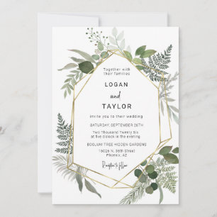 Silver Sage Botanical Greenery Gold Frame QR Code Invitation