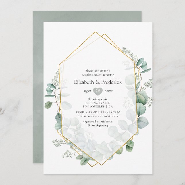 Silver Sage Eucalyptus Geometric Couples Shower Invitation (Front/Back)