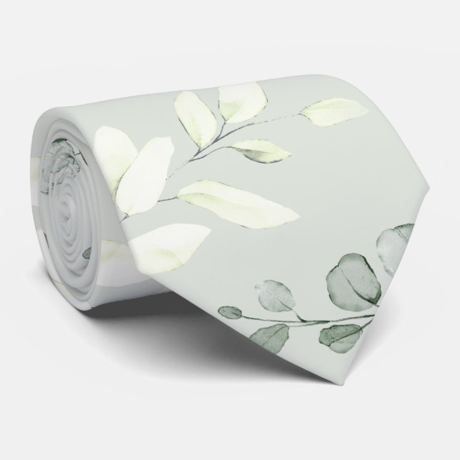 Silver Sage Eucalyptus Greenery Wedding Tie (Rolled)