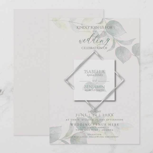 Silver Sage Eucalyptus Wedding Invitation (Front/Back)